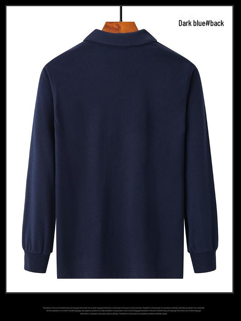 Men's Thick Cotton Long-Sleeve Dad T-Shirt for Spring/Autumn - Loose Fit, Solid Color, Lapel, Real Pocket, Casual Wear for Middle-Aged Men.