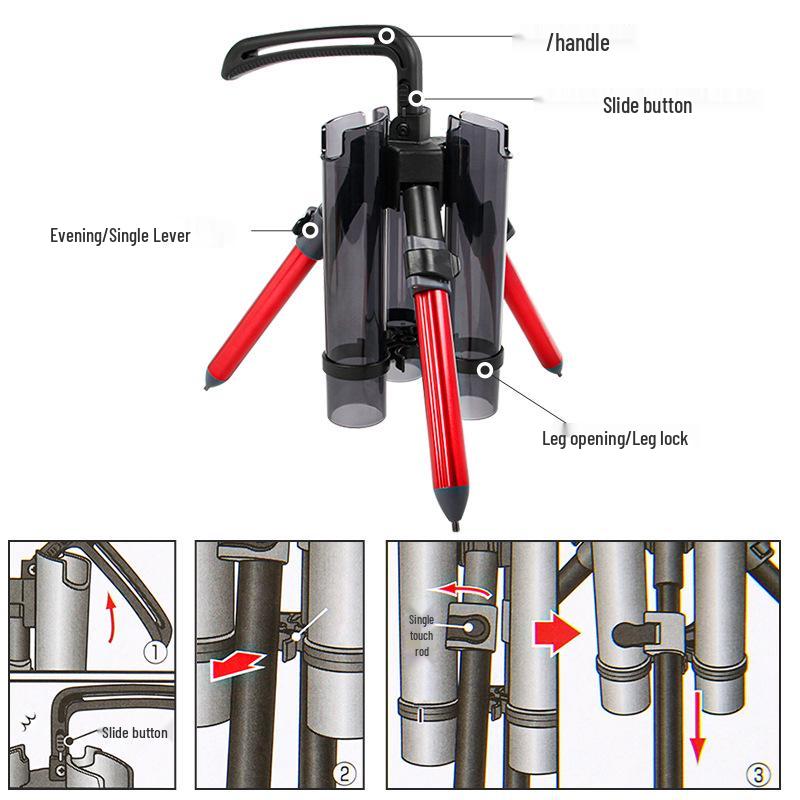 LETOYO Portable Aluminum Fishing Rod Tripod Stand with Tube Inserter