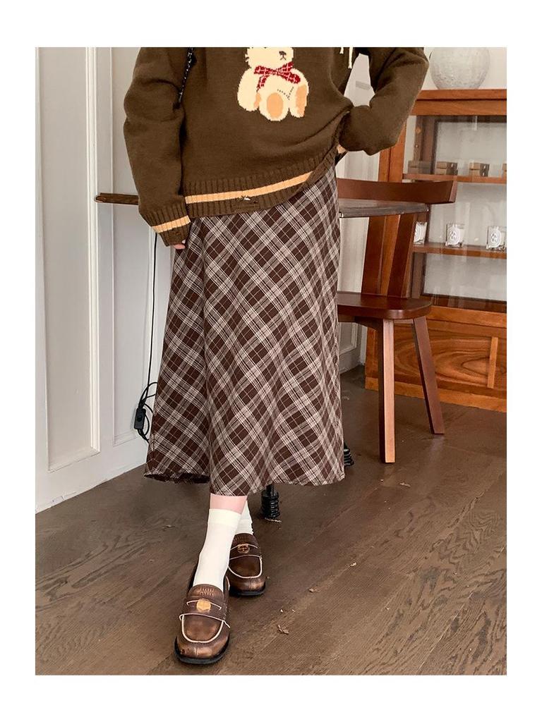 Середньодовга спідниця в клітинку з флісовою підкладкою - Зимова колекція 2025: Універсальна спідниця в стилі молочного чаю