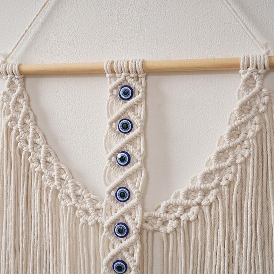 Yousheng Braided Evil Eye Tapestry, Wall Hanging Boho Tapestry, Blue Evil Eye Knotted Rope Tapestry for Bedroom Living Room Entryway Decoration