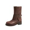 Retro Polished Round Head Martin Boots Thick Heel Belt Buckle Western Cowboy Short Boots Thin Inner Heightening Buckle Belt Martin Boots