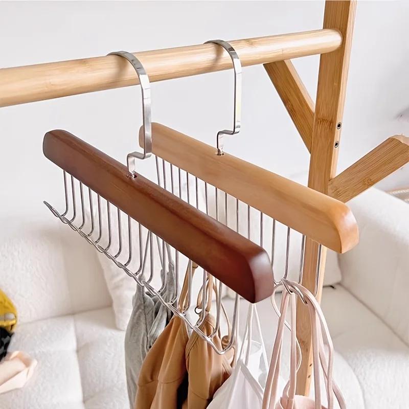 8 Hooks Multi-functional Wooden Suspenders, Underwear Rack, Vest, Tie Hook, Solid Wood Drying Rack.