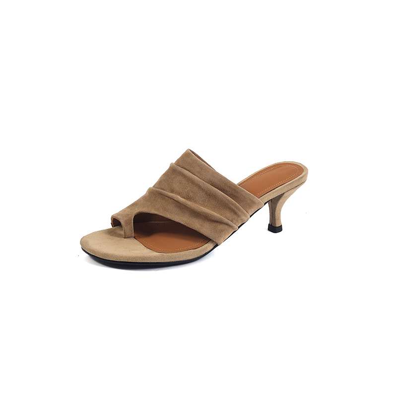 Krazing Pot Suede Mules Summer Size 40 Outside Slippers Flip Flops Stiletto High Heels Women Peep Toe Sandals