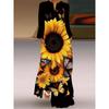 2025 Autumn New Women's 3D Print Long Dress V Neck Long Sleeves Pocket Dress Stage Show Performance Costume