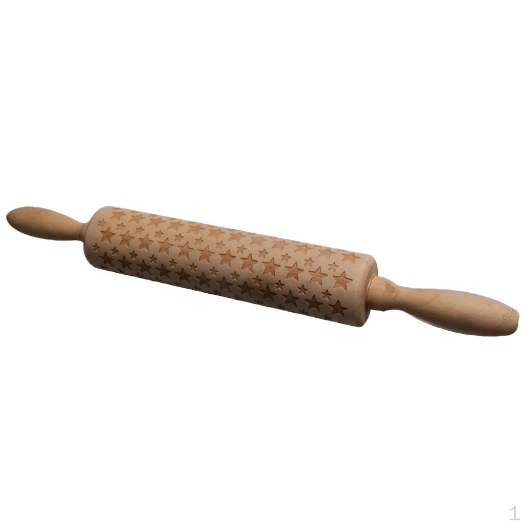 Christmas Holiday Wooden Embossed Star Rolling Pin Baking