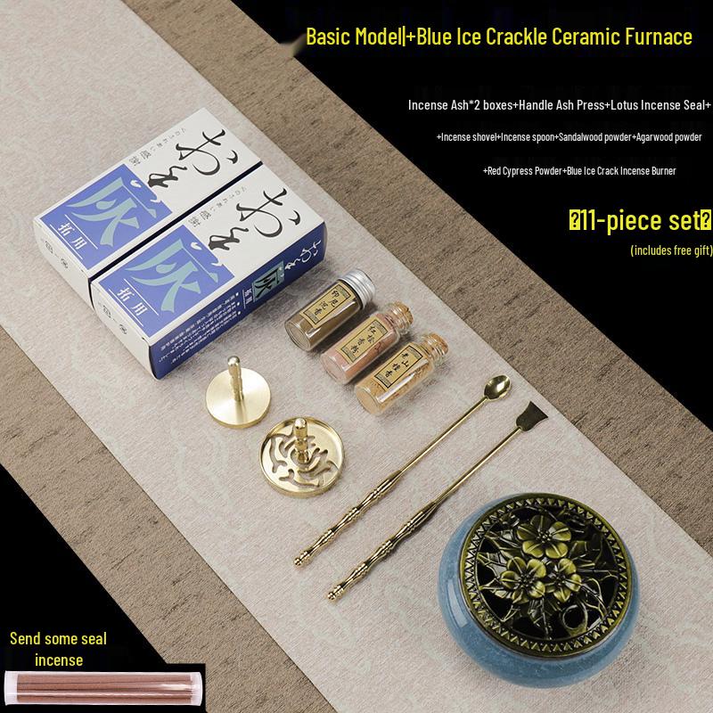 Kodo Set: Brass Ash Press Incense Burner & Pure Incense Powder with Dazuan Seal Mold for Home Use
