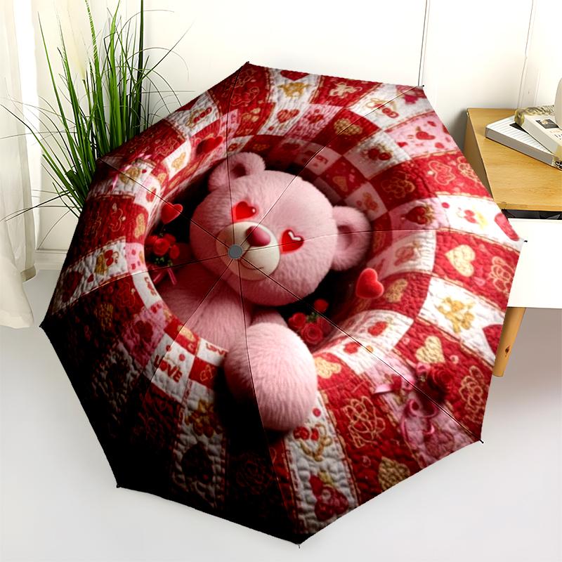 1 st Automatiskt Fällbart Paraply - Tecknat Mönster, Bärbar & Vikbar Design med 8 Ribbor, Jul- Födelsedagspresenter