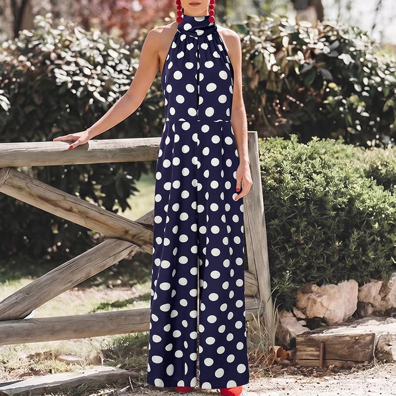 ZANZEA Tute lunghe da donna eleganti senza maniche con spalle scoperte e stampa pois