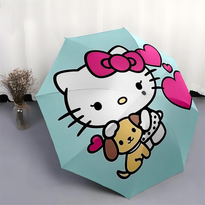 Hello Kitty, Puppy Automatic Open/Close Umbrella-Cute Umbrella with Cute Design, Portable 3-Fold Compact Umbrella for Men & Women, Halloween