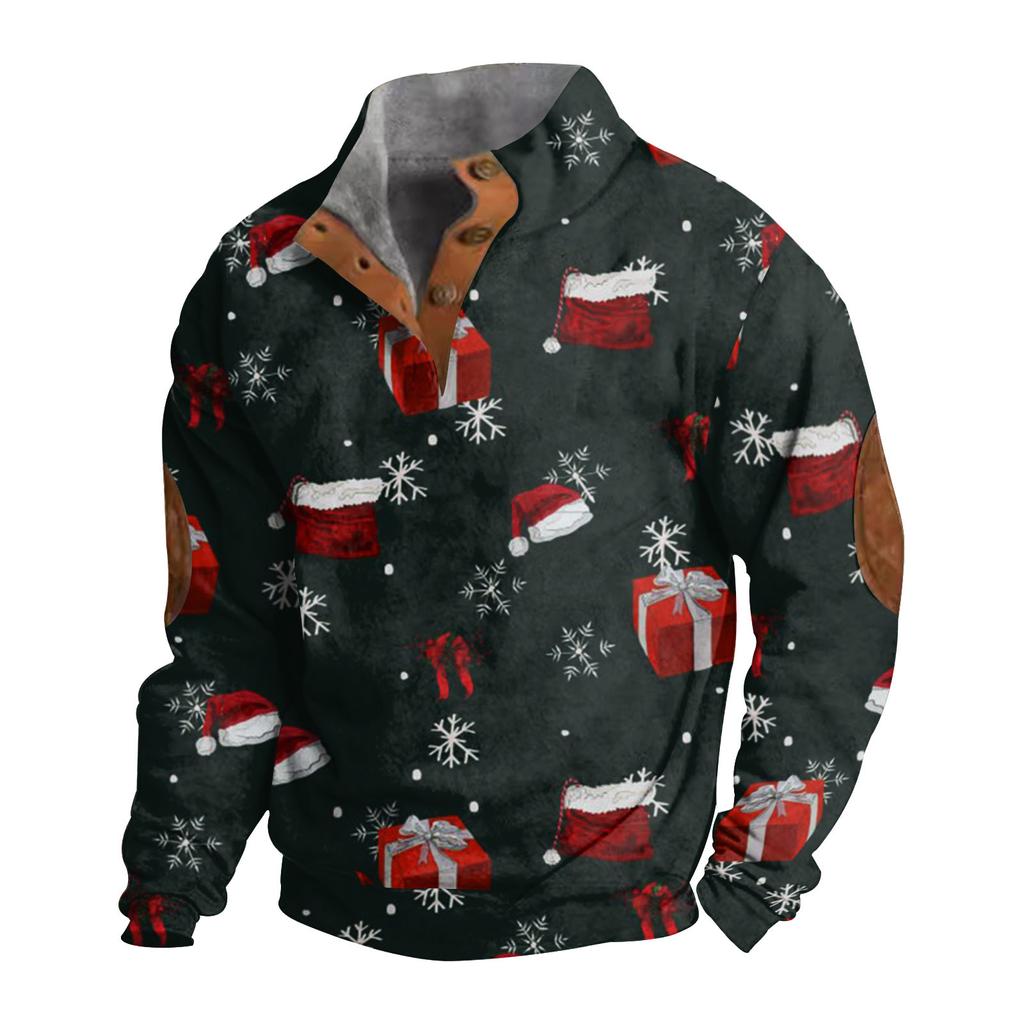 Men's Buttoned Sweatshirt With European And American /winter Printed Long Sleeved Sweatshirt