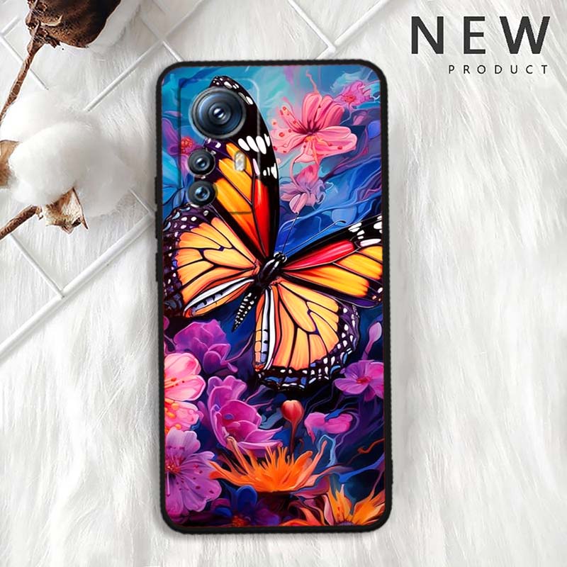 Butterfly flower pattern For Xiaomi Mi 15 14 13 13T 12 12T 12S 11 11i 11T Pro Ultra Lite 5G Black Soft Phone Case