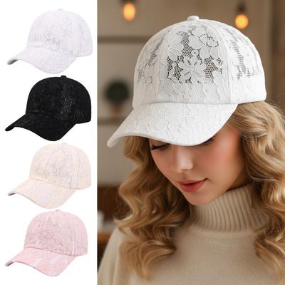 Breathable Floral Lace Baseball Cap Adjustable Streetwear Hat Elegant Outdoor Sun Hat  For Women