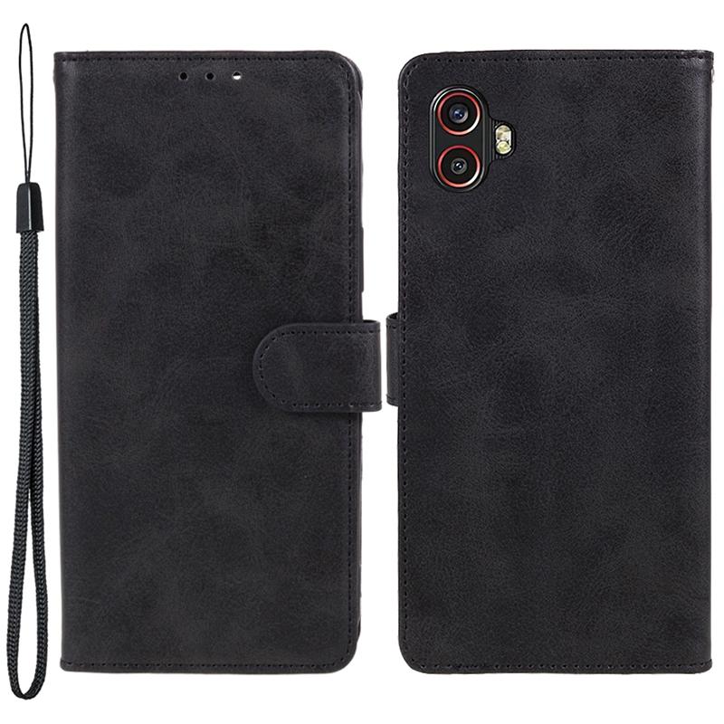 

For Samsung Galaxy Xcover6 Pro 5G Leather Phone Case Magnetic Clasp Calf Texture Wallet Stand Cover Black