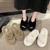 Fashion Aphixta Black Faux Fur 10cm Wedge Heels Slippers Women Winter Mulers Furry Warm Soft Shoe Cross Strap Clog Slides Sexy Shoes
