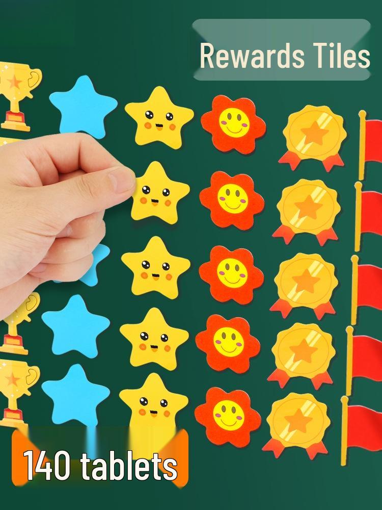 Magnetic Blackboard Stickers: Kids' Reward Magnets with Cartoon Stars, Flowers, and Smileys for Home & Classroom Whiteboards