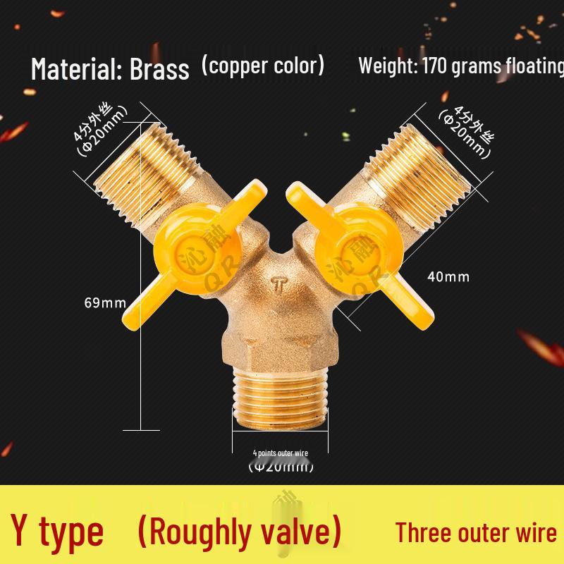 Thickened All-Copper 4-Point Natural Gas Ball Valve with Internal/External Thread and Single Nozzle Tee Switch