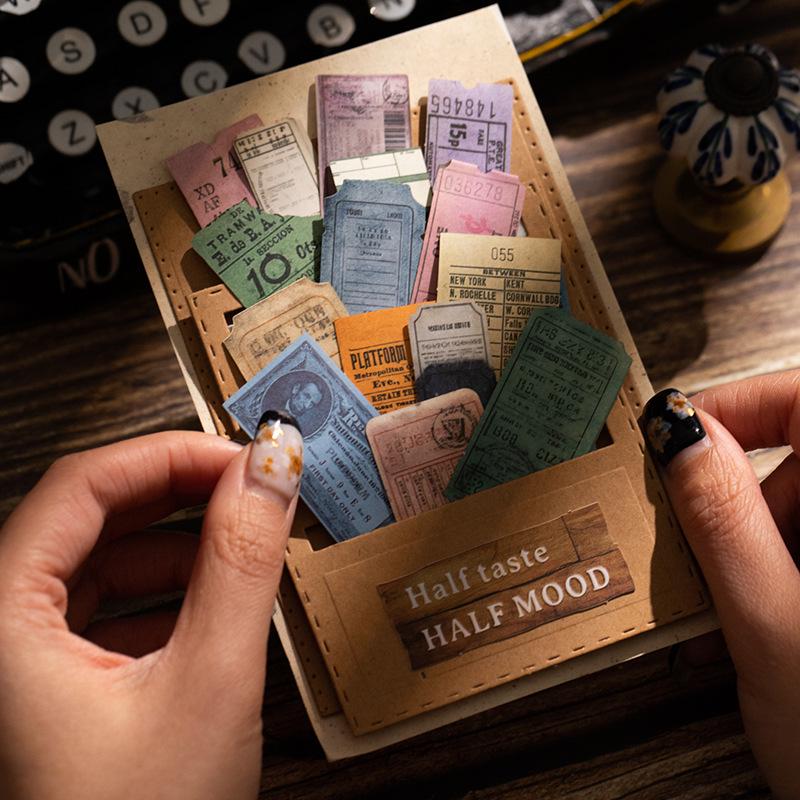 Retro Car Ticket Box Sticker Pack: 45 Antique Ticket Office Stickers for Journals