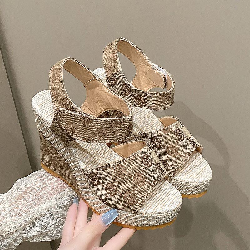 Wedges Heel Ladies Shoes Super-high Print Brown Women's Sandals Anti Slip Hot Shoe Comfort Vip Luxury 2025 On Offer Daily Trend