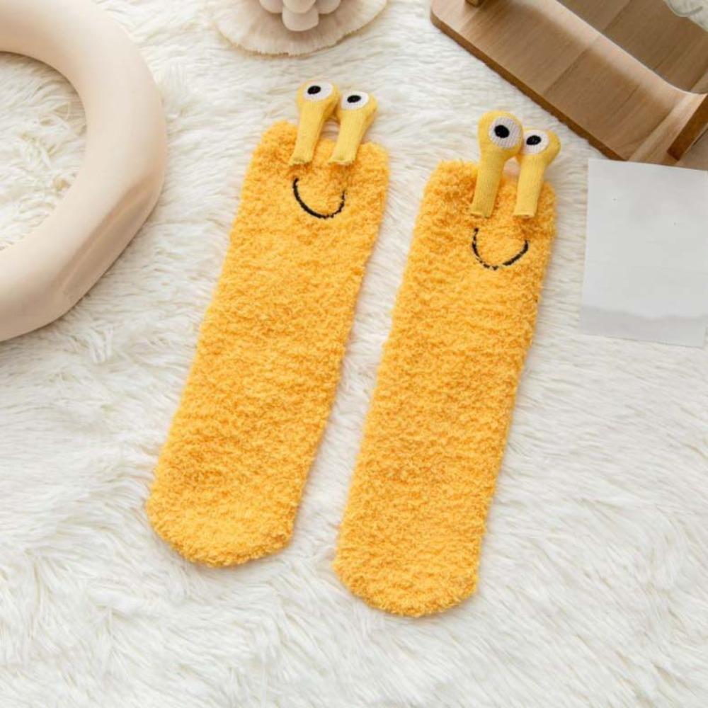 Cartoon Funny Tube Socks 3D Eyes Furry Plush Sock Kawaii Coral Fleece Socks  Girls