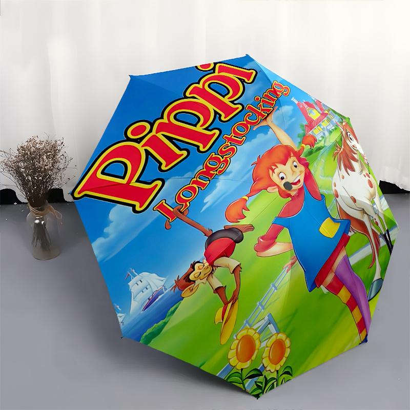 Pippi Longstocking, Monkey Automatic Opening and Closing umbrella, Compact Travel Umbrella, Lightweight and Portable, Suitable for Beach Com