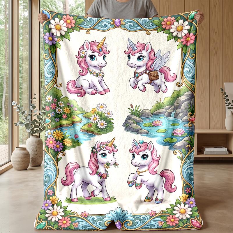 Fantasy Unicorn with Rainbow Theme Blanket Lightweight Warm Flannel Blanket Decorative Throw Blanket for Home Decoration