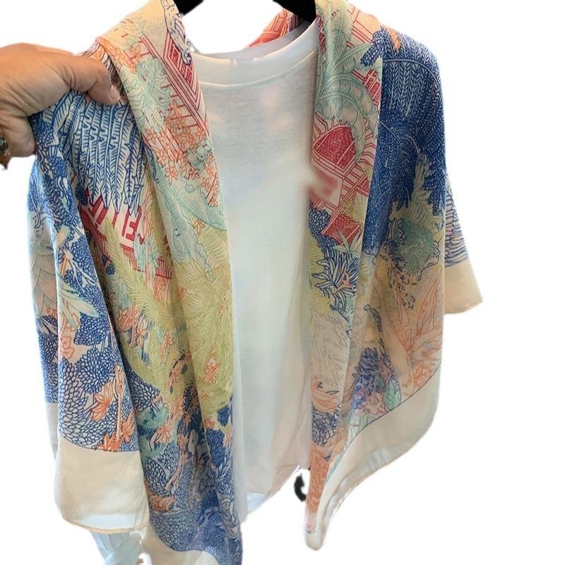 Women Plaid Large Square Scarf Summer Sun Protection Travel Outdoor Shawl