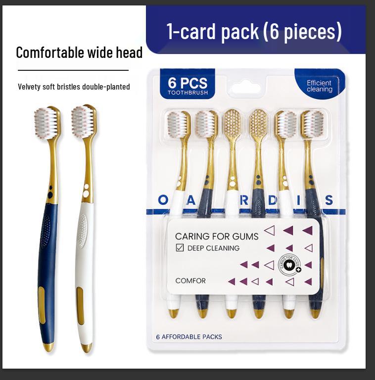 Premium Soft Bristle Toothbrush Set - 6-Pack Family Edition with Wide Head and Fine Bristles for Adults