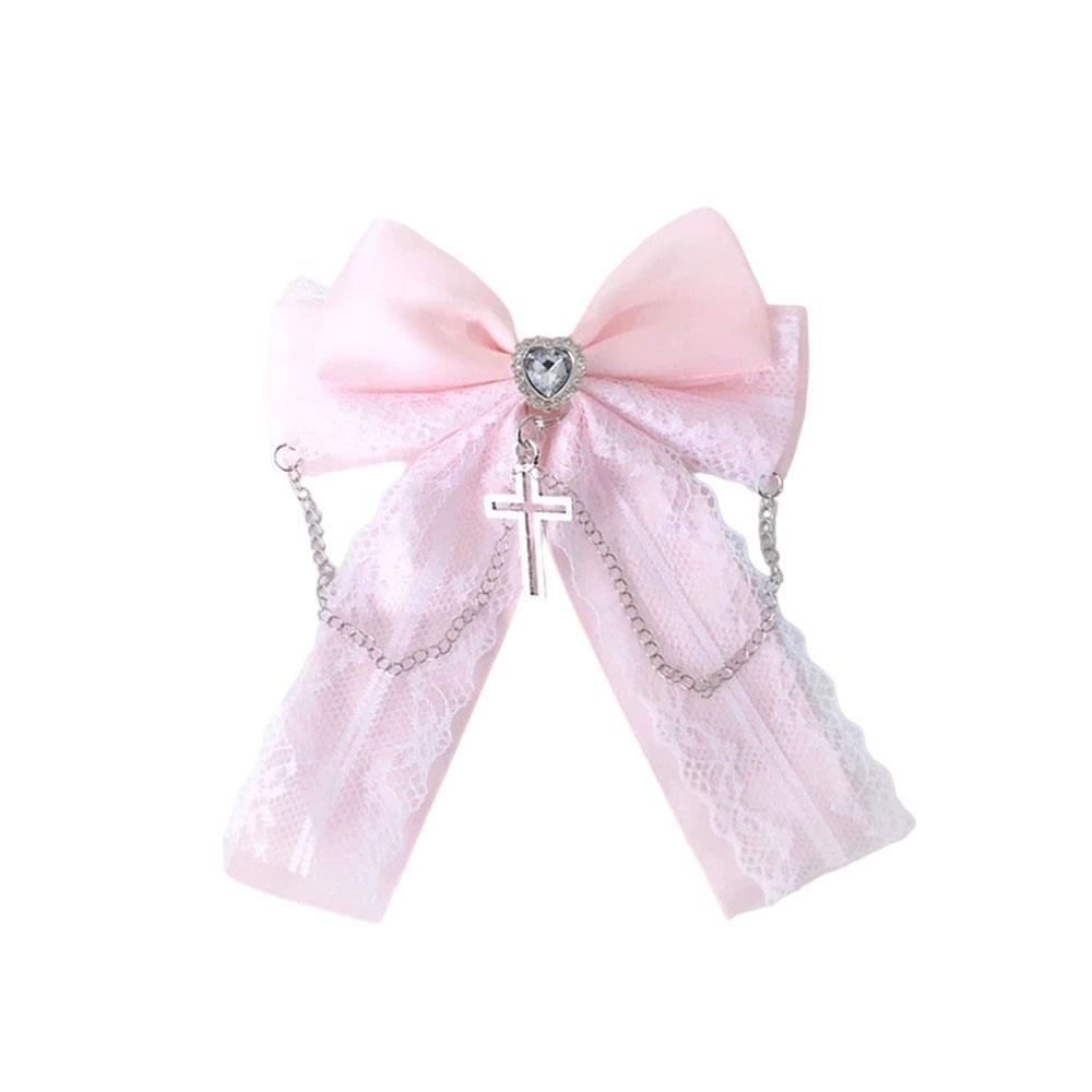 Cute Bow Cross Pendant Gothic Hair Clip Exquisite Lace Design Bag Charm Lolita Hair Accessories Japanese Style Y2K Hair Clip