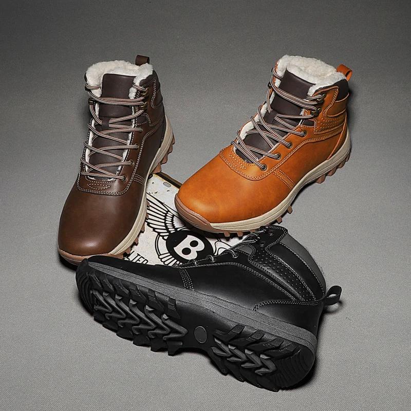 Fashion Plus Size 48 Winter Men's Boots  Ankle Boots Plush Warm Men Motorcycle Boots Slip On Outdoor Cotton Shoes Chaussure Zapatillas