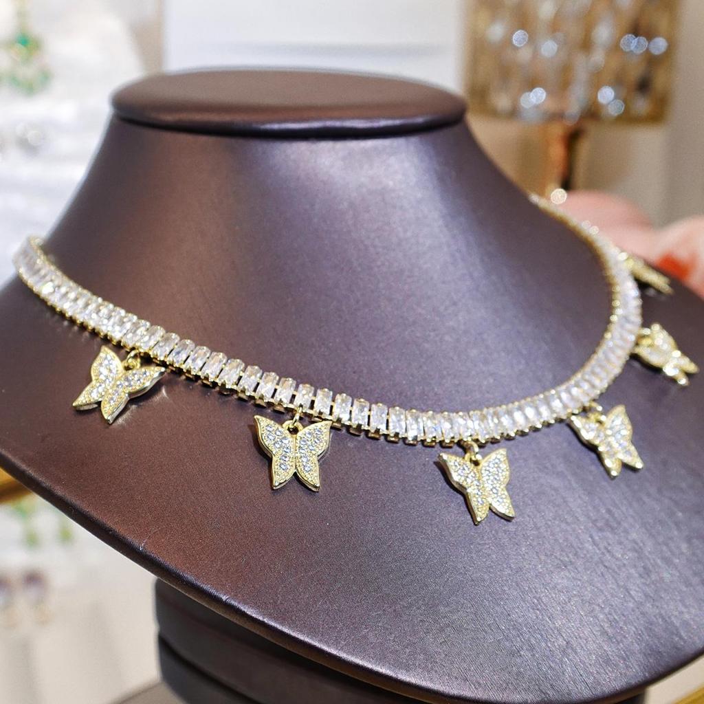 CMM European Wild Choker Fashion Simple Butterfly Shaped Pendant Tassel Necklace Street Hip-Hop Cool Short Inlaid Zircon