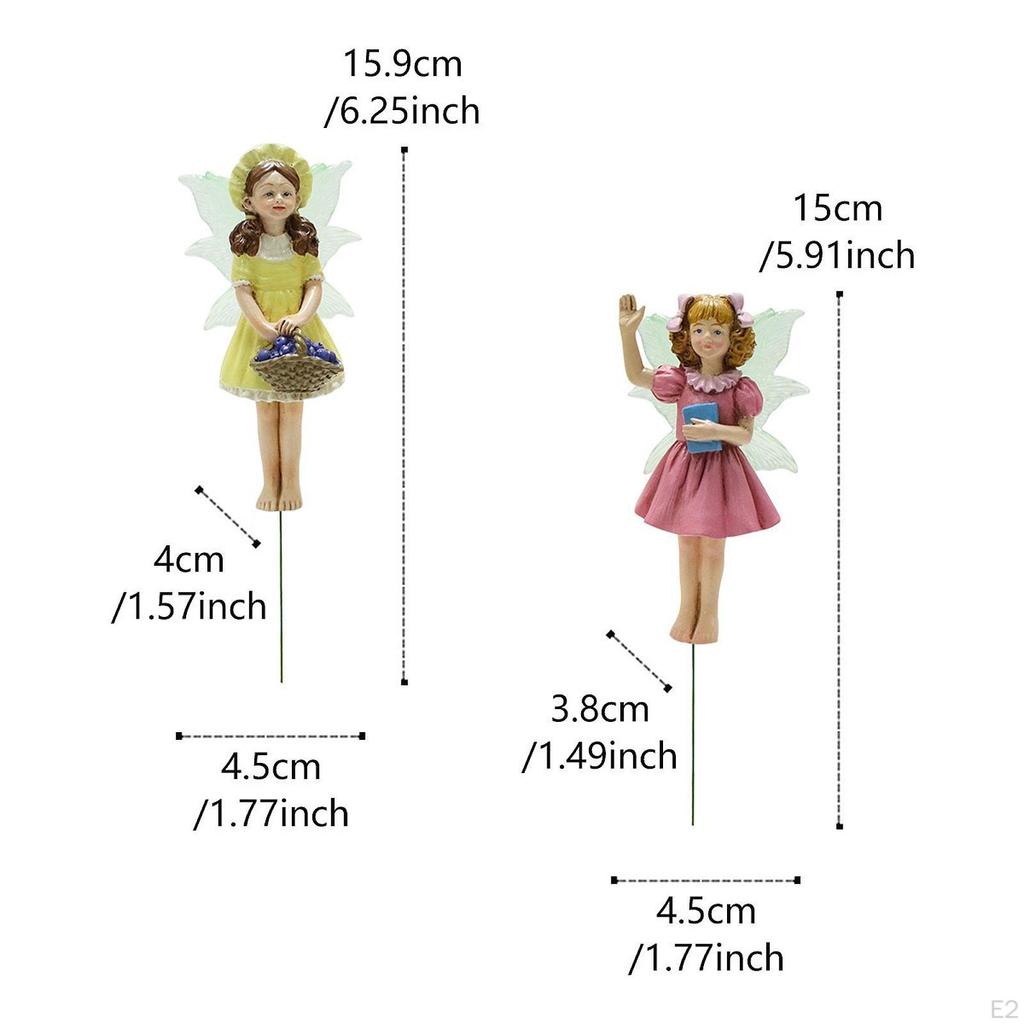 2 Pieces Mini Fairy Statue Garden Stakes Luminous Wing Housewarmings Gift Miniature Figurines
