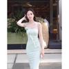 Seaside Vacation Gentle Small Fresh Mint Green Suspender Dress Waist Hip Wrap Dress Summer