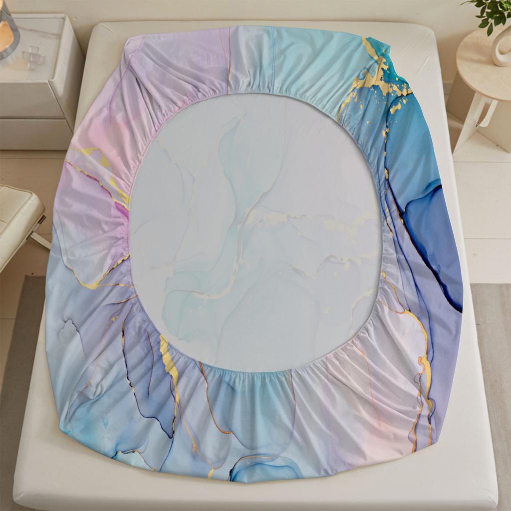 Abstract Art Fitted Sheet Set Blue Pink Purple Gold Marble Pattern Bedding With Pillowcases For Bedroom
