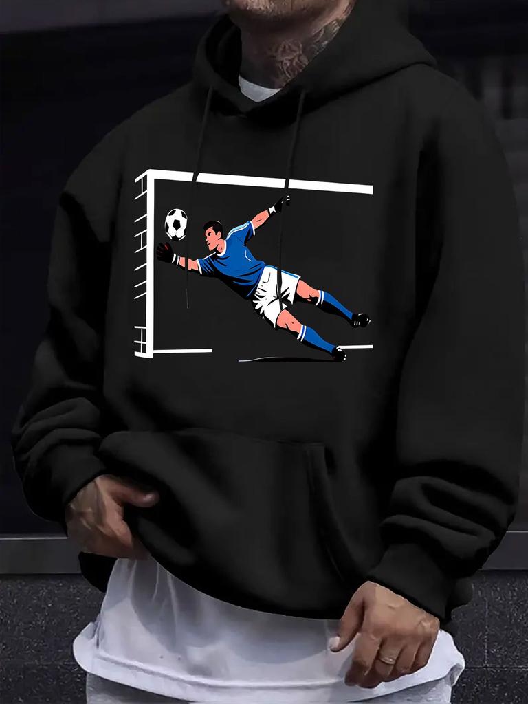 American/European Style unisex Autumn/Winter Printed Hoodie Long-Sleeve Sweatshirt, Soccer Goalkeeper Save Illustration Hooded Print Sweatshirt, Passi
