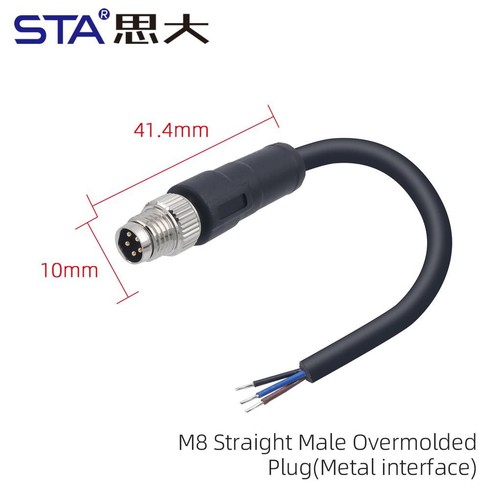 M8 IP67 Waterproof Connector Metal Interface Straight /Right Angled Male Aviation Plug Molding Cable 3 4 Pin 5B Code 1M 2M 5M
