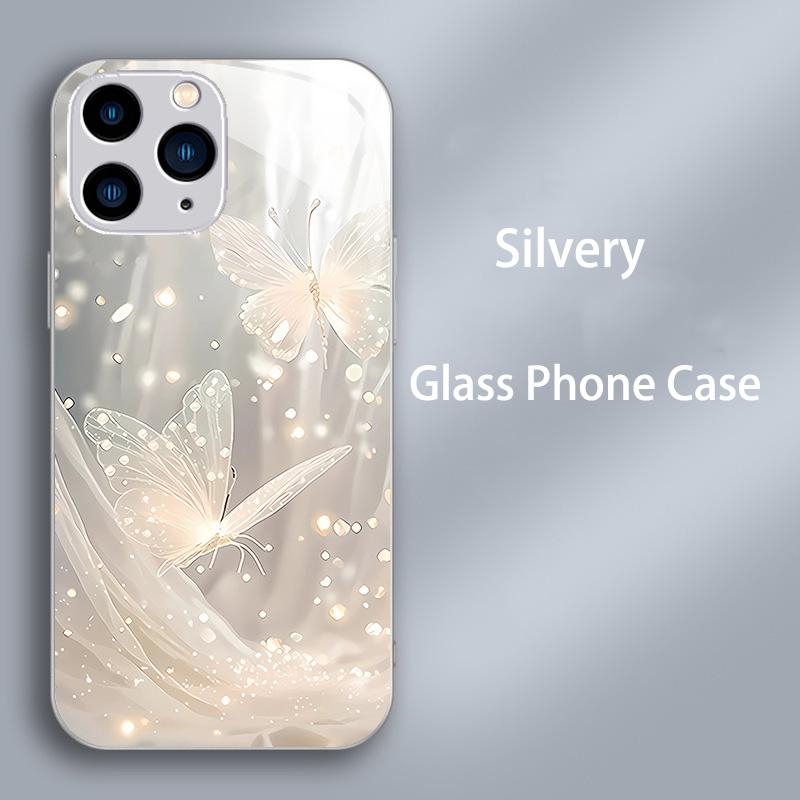 

Tempered Glass Phone Case For iPhone 14 13 12 11 15 Pro Max Plus Mini X XS Max XR 7 8 6 6s Plus Hard PC Shockproof Back Bumper iphone14pro(6.1 ) срібний