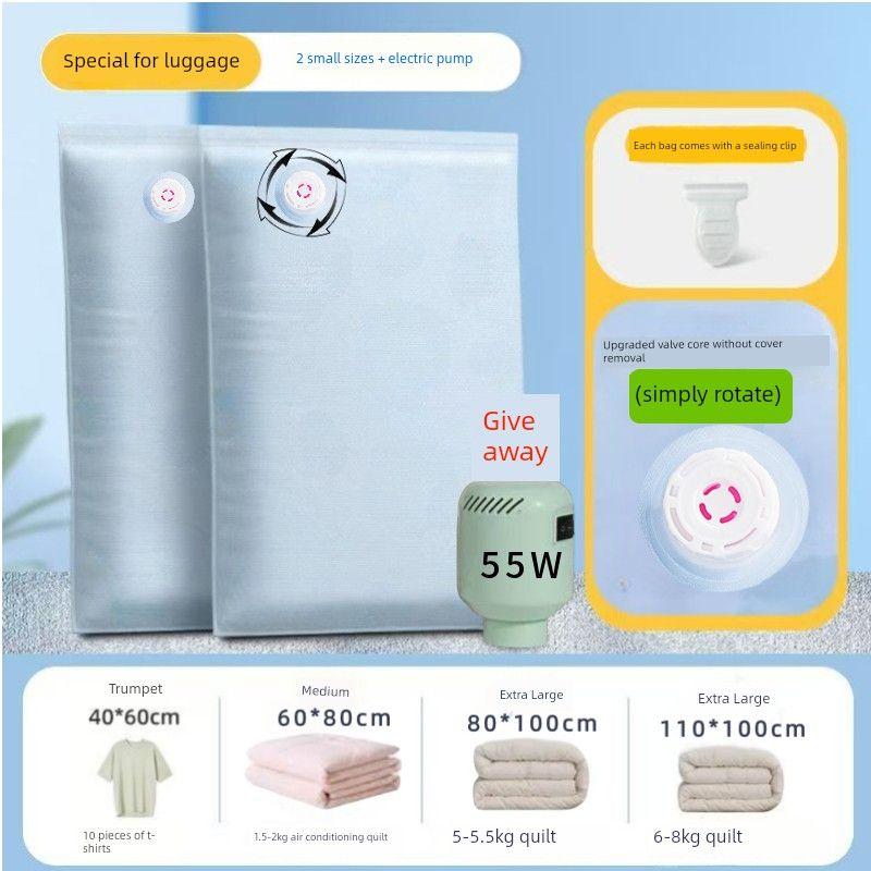 

Oxford Fabric Thickened Vacuum Storage Bag for Quilts and down Jackets, Suitable for Dormitories and Home Storage, Reusable Sky Blue [2 Small Sizes 40*60cm] + Electric Pump
