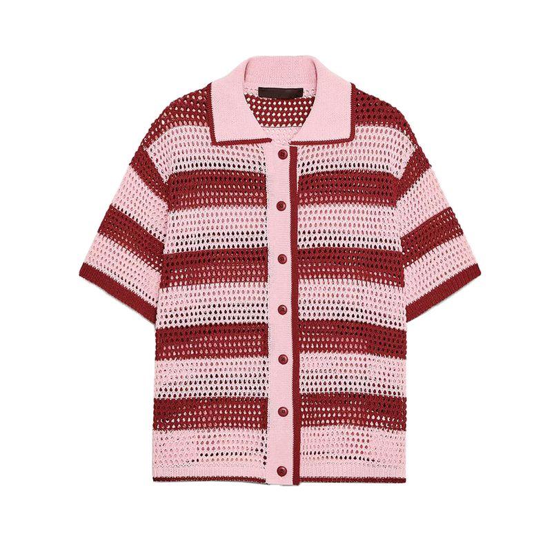 Stripes Polo Shirt Short Sleeve Knitting Outwear 3920284 High Waist Temperament Leisure Knitting Shorts 3920285