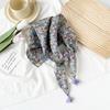 Small Fresh And Sweet Silk Scarf Square Scarf High-End Cute Style With Cotton And Linen Small Square Scarf Women'S Scarf Fringed Pendant