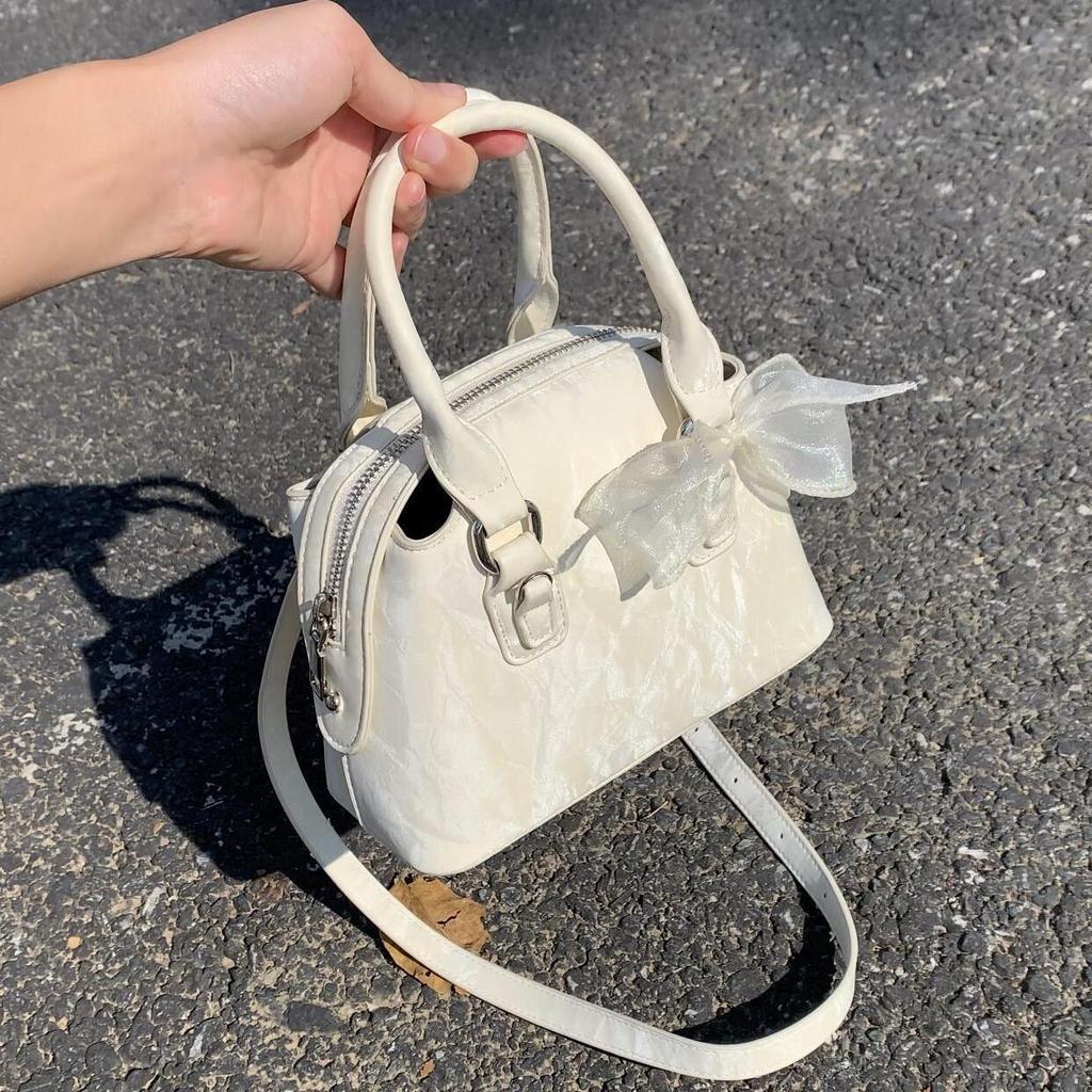 Lace Bow Boston Bag Handbag Niche Versatile Texture Fashion Messenger Bag Commuter Shell Bag