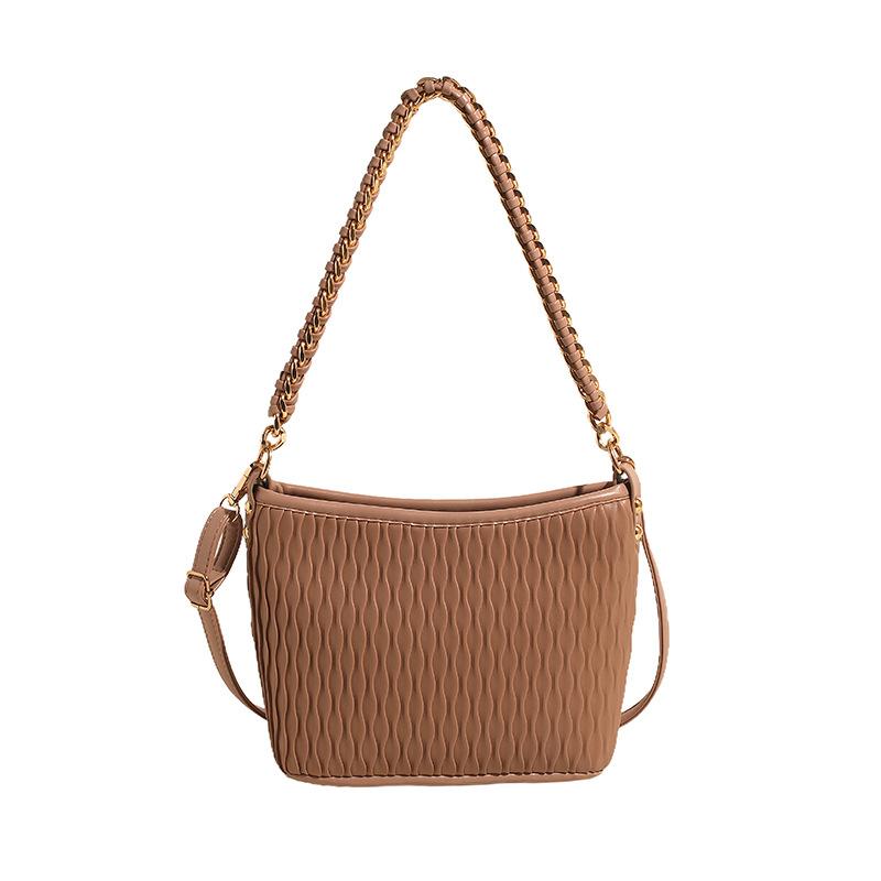 Monochromatic pleated women's bags simple versatile shoulder bags PU leather women's square crossbody bags with shoulder strap  new