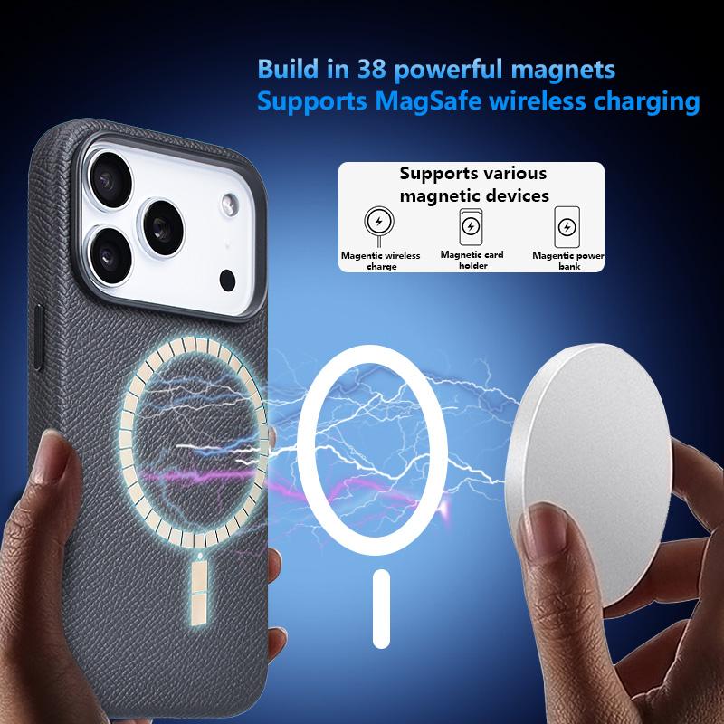 High Texture Business Sle Genuine Leather Case For IPhone 17 Pro Max 17 Air 17 Pro Skin-friendly Magnetic Charge Anti-Drop Cover