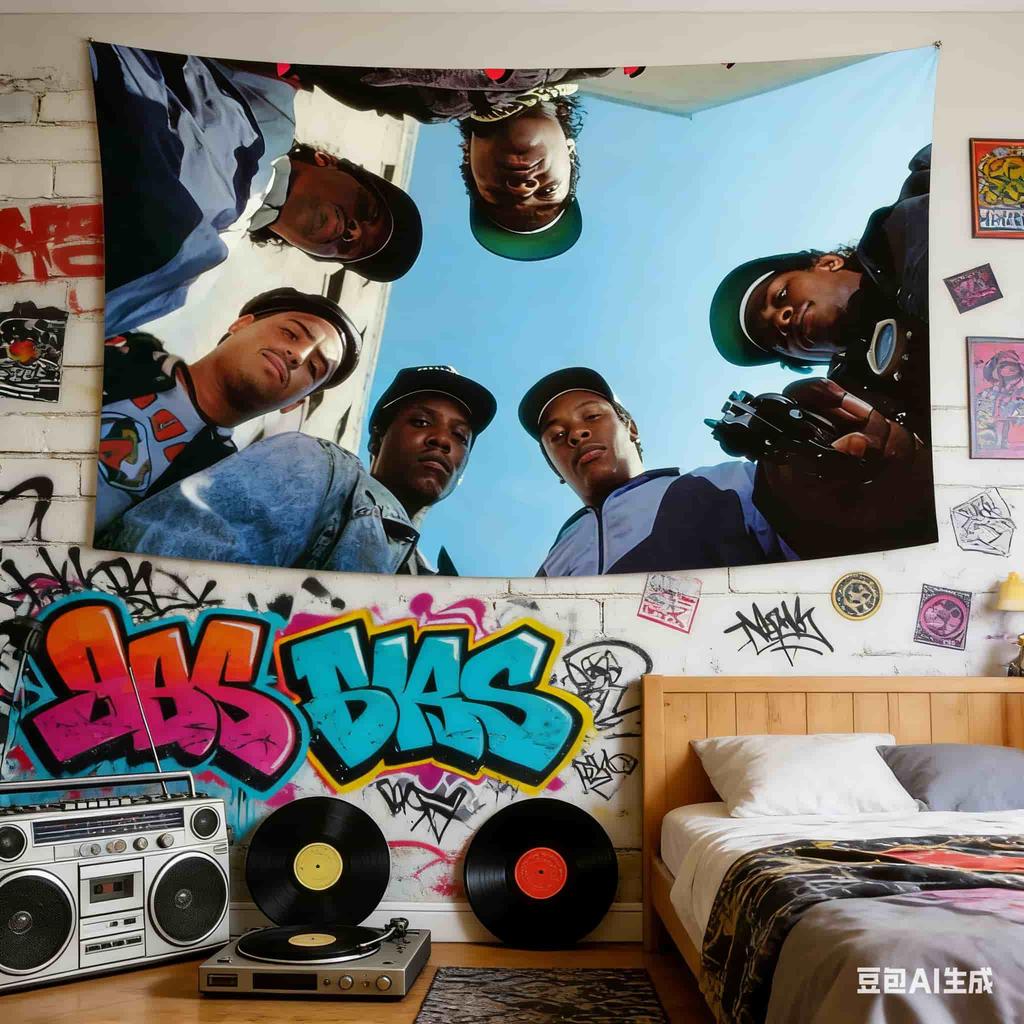1pc Vintage Rap Group Tapestry Polyester 2D Lightweight Wall Decor Durable Washable Hanging Tapestry for Bedroom Living Room Hom