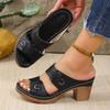 European and American large size hollow PU thick-soled slippers retro car stitching wedge heel light beach cool slippers ebay