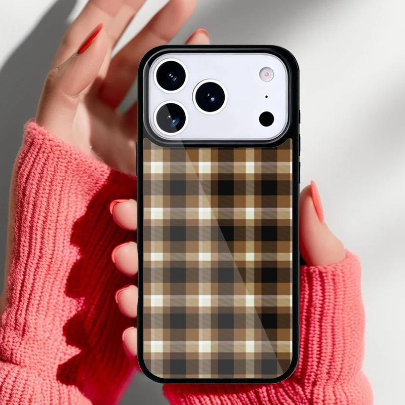 Braune Karo-Handyhülle für iPhone 17 16 15 14 13 Pro Max Rückabdeckung für 12 11 Pro Coque