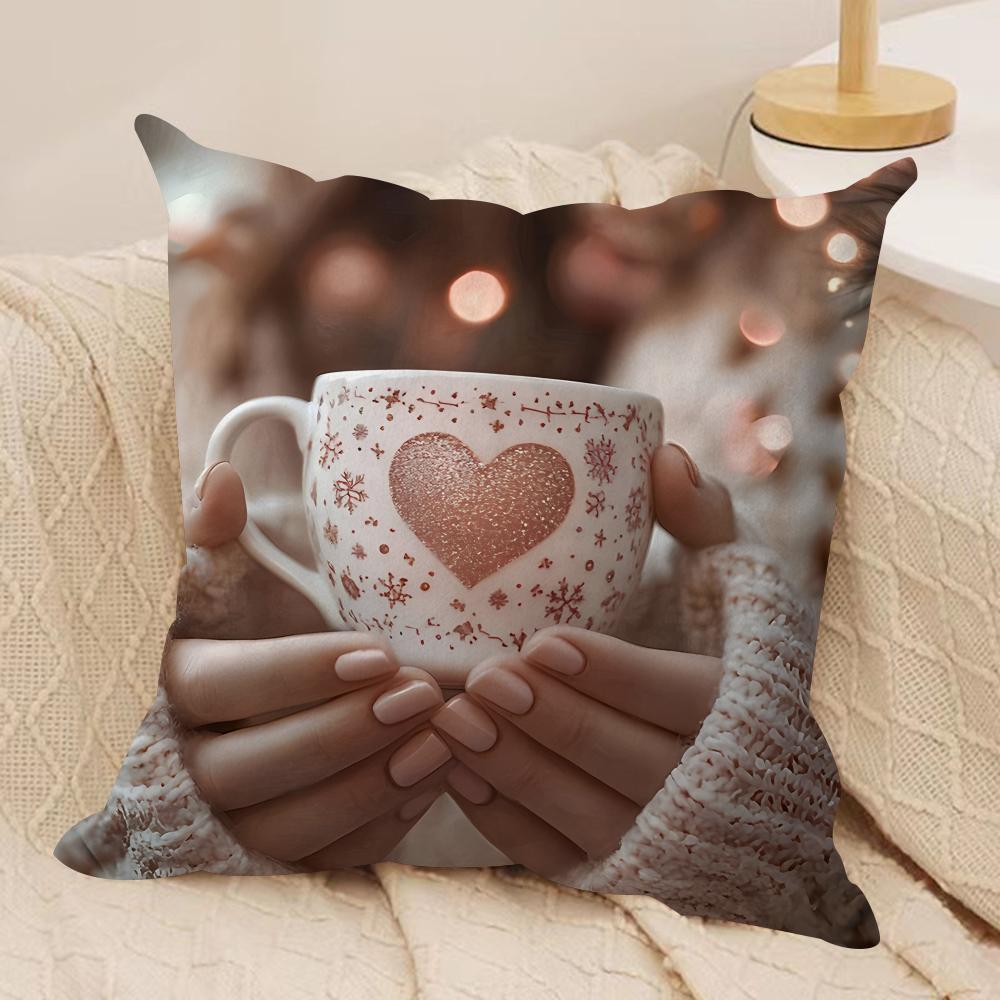 Coffee A Warm Day Cushion Cover Silky Short Plush Invisible Zipper Dustproof Sofa Pillow Case For Home Decor