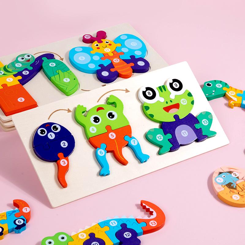 Wooden Animal Growth Puzzles For Toddlers,Cartoon Learning Educational Toys, Children's Early Education Toys