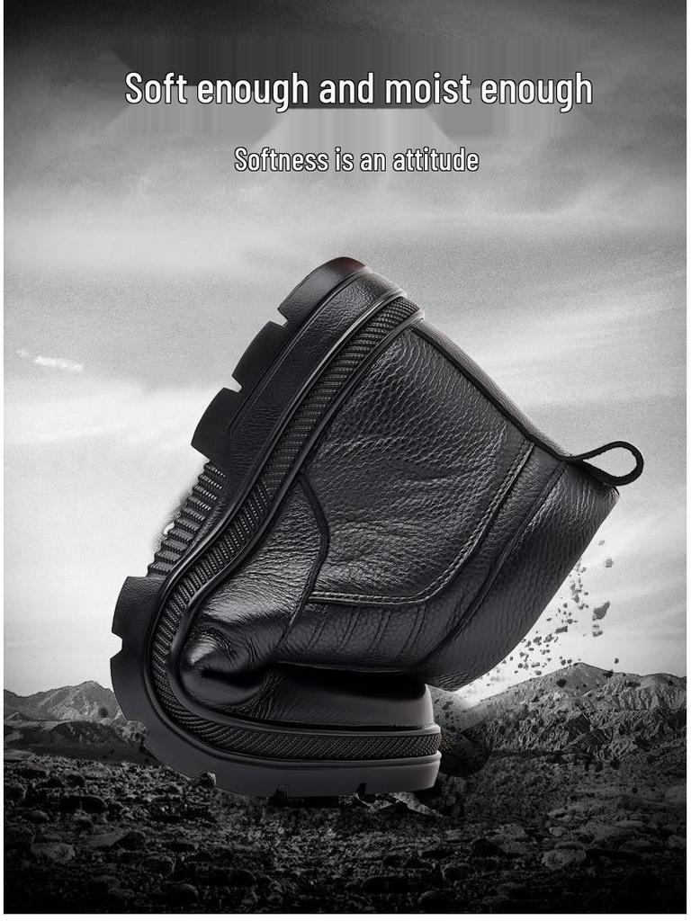 Men's High-Top Cowhide Winter Shoes with Genuine Leather and Wool, Non-Slip, Ideal for Middle-Aged and Elderly Dads.