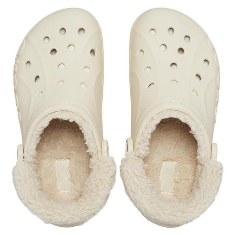 Crocs Baya Lined Fuzz Strap Clogs EVA Comfortable Everyday Sandals Unisex White Plush Part Non-Removable