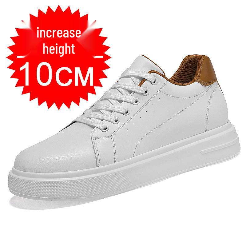 Pánské kožené tenisky zvyšující výšku o 8 cm - Bílé, Trendy silná podrážka, Prodyšné a ležérní sportovní styl